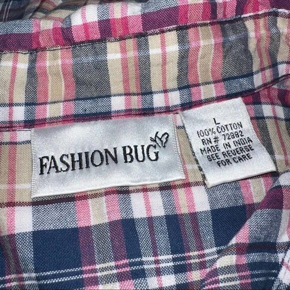 Fashion bug plaid button up top women’s size large - Picture 6 of 6